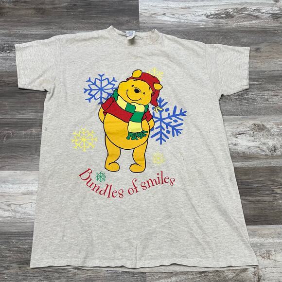 Vintage‎ 90s Disney Winnie Pooh Mens Bundles of Smiles Christmas T-Shirt Dress - Picture 1 of 8
